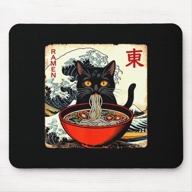 Alfombrilla De Ratón Anime Cat Ramen Japanese Funny Graphic Tees Kawaii (Frente)