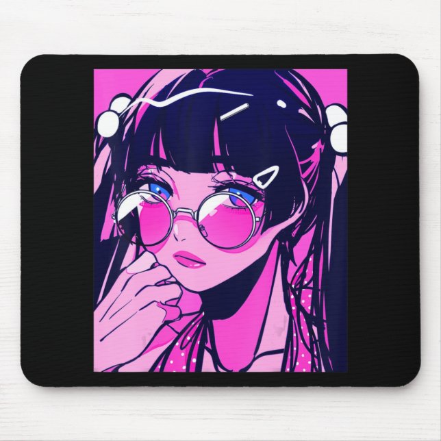Alfombrilla De Ratón Anime Chica Kawaii Waifu japonés estético rosado (Frente)