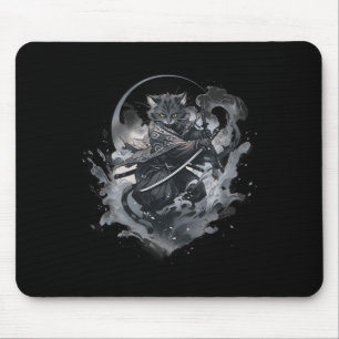 Alfombrilla De Ratón Anime japonés, gato samurai, estética de guerrero 