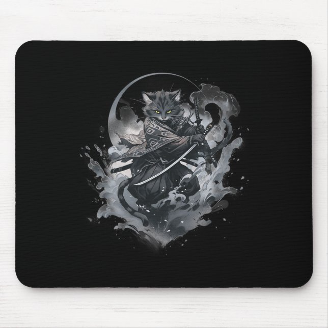 Alfombrilla De Ratón Anime japonés, gato samurai, estética de guerrero  (Frente)