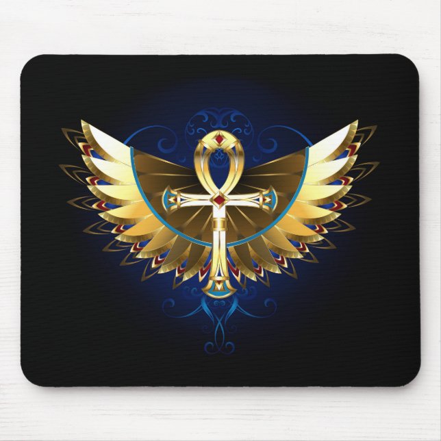 Alfombrilla De Ratón Ankh de oro con alas (Frente)