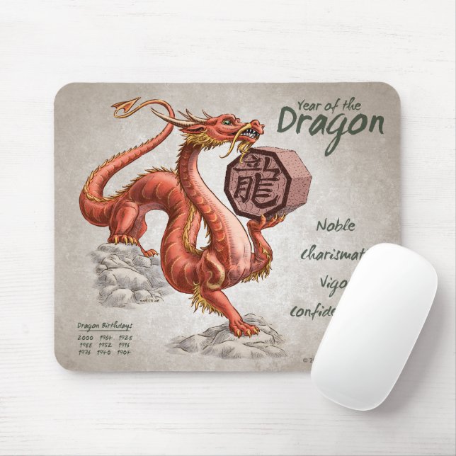 Alfombrilla De Ratón Año del Dragón Arte Zodiaco Chino (Con ratón)