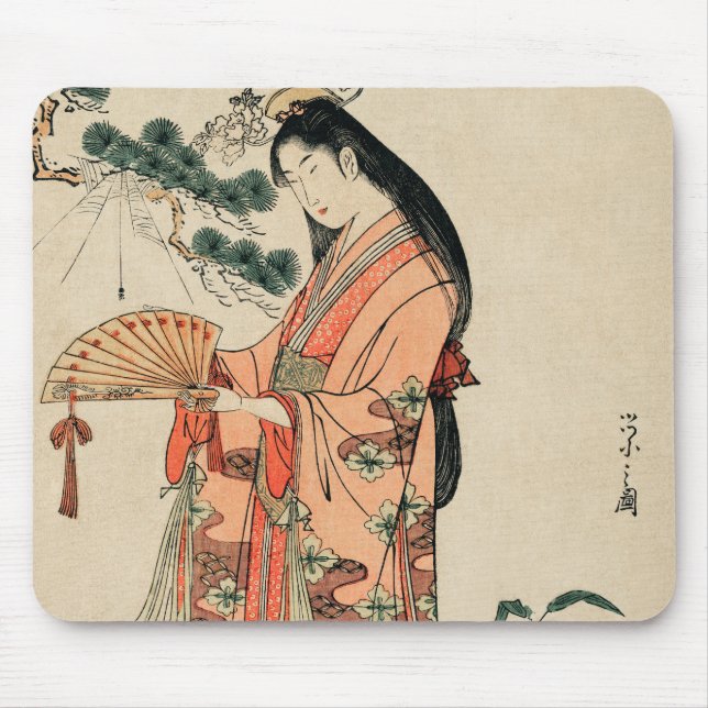 Alfombrilla De Ratón Antiguo dibujo de madera japonesa con mujer (Frente)
