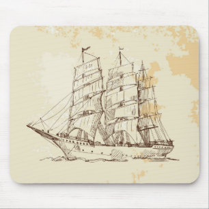 Alfombrilla De Ratón Antiguo Esbozo de Barco Navegante
