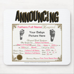 Alfombrilla De Ratón Anunciando el certificado de nacimiento_Mousepad