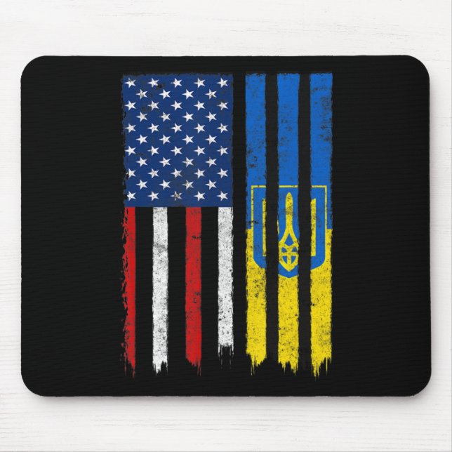 Alfombrilla De Ratón Apoyen a Ucrania Bandera Ucraniana Estadounidense  (Frente)