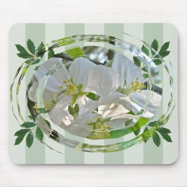 Alfombrilla De Ratón Apple Blossoms Green Stripes Mousepad (Frente)