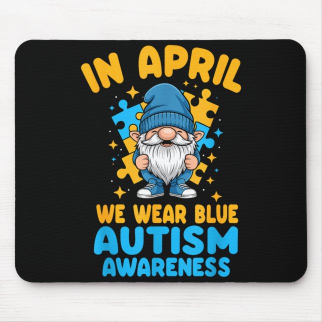Alfombrilla De Ratón April wear blue autism acceptance gnome puzzle  (Frente)
