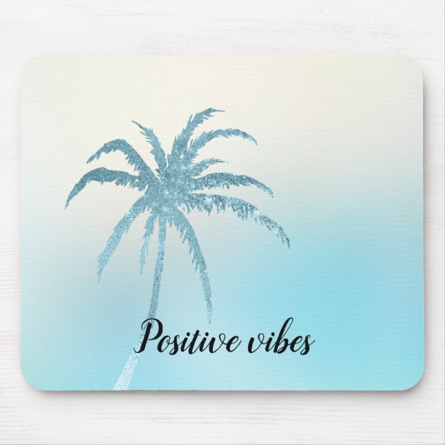 Alfombrilla De Ratón Aqua Blue Glitzy Sparkle Tropical Palm Tree (Frente)