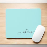 Alfombrilla De Ratón Aqua Blue Verde azulada Girly Script Monograma Nom<br><div class="desc">El Monograma Verde azulado Azul Aqua Agrega Tu Propio Nombre Mousepad (Almohadilla Del Ratón). Esto hace que el dulce perfecto cumpleaños 16,  boda,  ducha de novia,  aniversario,  ducha de bebé o fiesta de soltera sea regalo para alguien que ama el lujo glam y los estilos de moda.</div>
