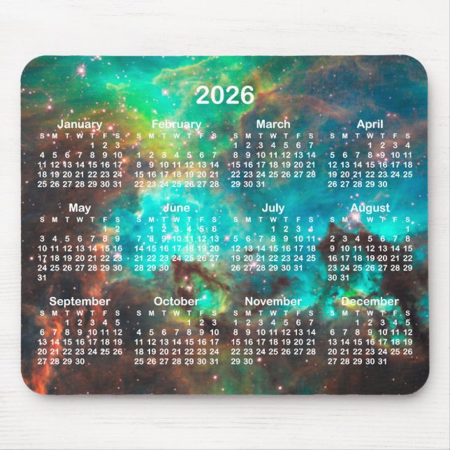 Alfombrilla De Ratón Aqua Green Star Cluster Celestial 2026 Calendar (Frente)