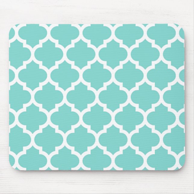 Alfombrilla De Ratón Aqua turquesa que patrón de quatrefoil marroquí #5 (Frente)