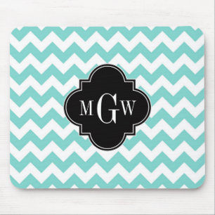 Alfombrilla De Ratón Aqua Whats Chevron Black Quatrefoil 3 Monograma