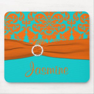 Alfombrilla De Ratón Aqua y el Naranja Damask Mousepad