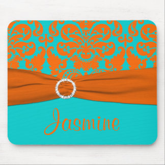 Alfombrilla De Ratón Aqua y el Naranja Damask Mousepad