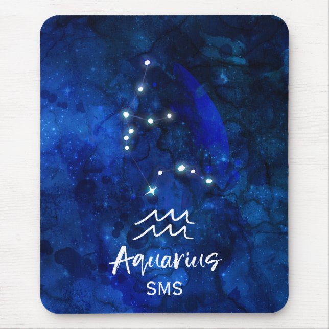 Alfombrilla De Ratón Aquarius Zodiac Constelación Azul Galaxia Monogram (Frente)