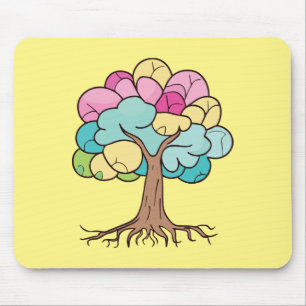 Alfombrilla De Ratón Árbol abstracto con raíces y hojas coloridas.
