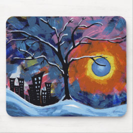 Alfombrilla De Ratón Arbol de invierno y luces de la ciudad obra de art