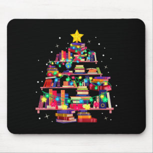 Alfombrilla De Ratón Árbol de la Biblioteca de Navidad Amor Leyendo Lib