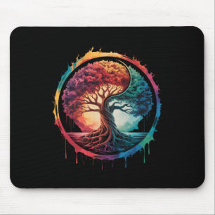 Alfombrilla De Ratón Árbol De La Vida Naturaleza Colorida Yin Yang Zen 