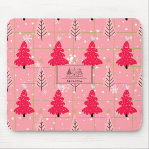Alfombrilla De Ratón Árbol de Navidad Copo de Nieve Rosa Chicle