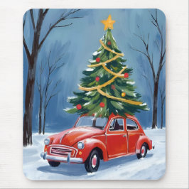 Alfombrilla De Ratón Árbol de Navidad de Coche Rojo Antiguo