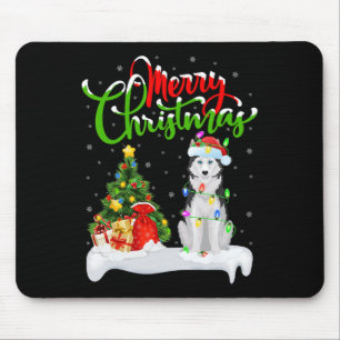 Alfombrilla De Ratón Árbol de Navidad enciende Santa Hat Husky Perro Si