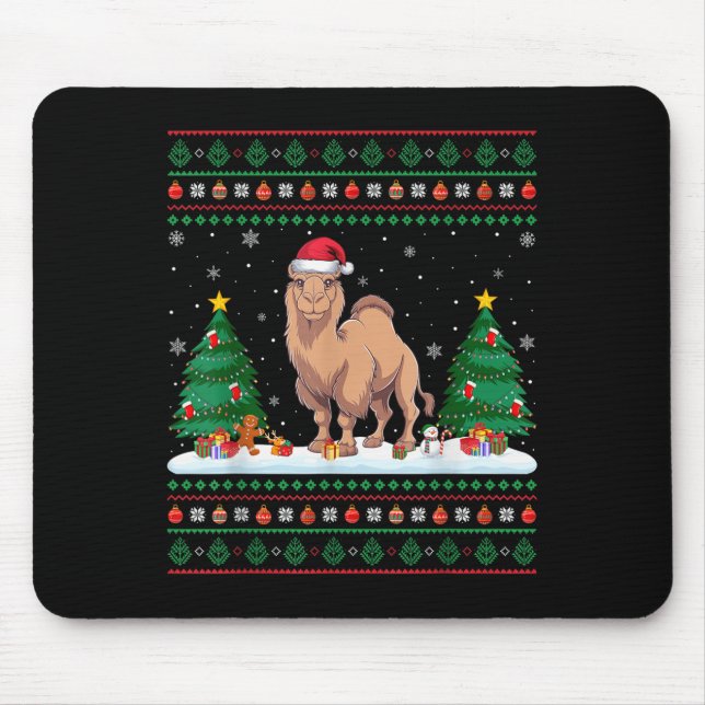 Alfombrilla De Ratón Árbol de Navidad ilumina camello bárbaro Santa Ugl (Frente)