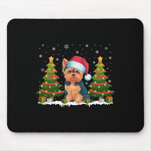 Alfombrilla De Ratón Árbol de navidad ilumina el Navidad Yorkie Dog San (Frente)