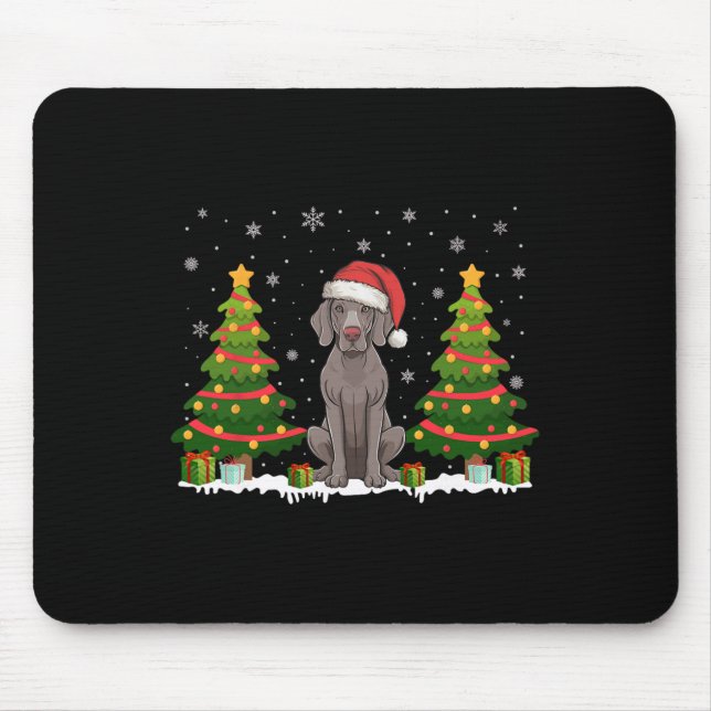 Alfombrilla De Ratón Árbol de navidad ilumina Weimaraner Dog Santa Hat  (Frente)