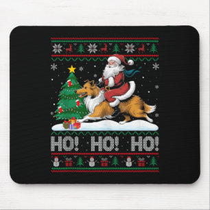 Alfombrilla De Ratón Árbol de Navidad iluminando Santa Riding Collie Do
