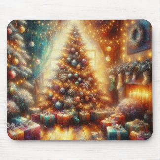 Alfombrilla De Ratón Árbol de Navidad muy alegre y brillante sobre una 