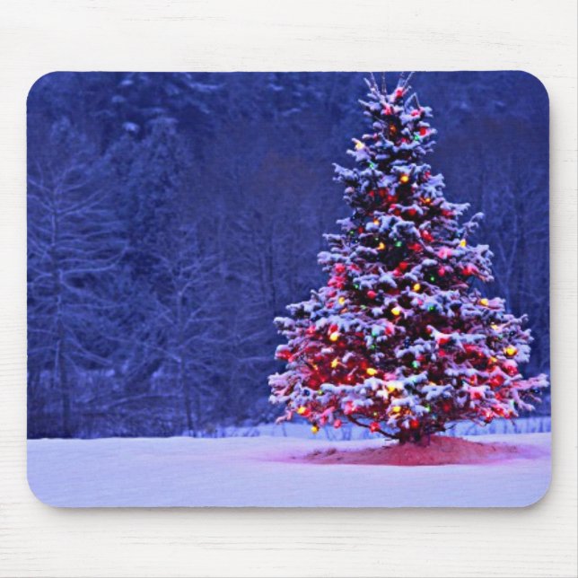 Alfombrilla De Ratón Árbol de navidad nevado (Frente)