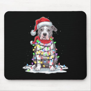 Alfombrilla De Ratón Árbol de Navidad Pitbull Santa Hat Ilumina Perro d