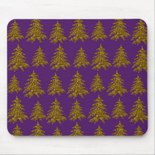 Alfombrilla De Ratón Árbol de Navidad purpurina de oro sobre fondo mora