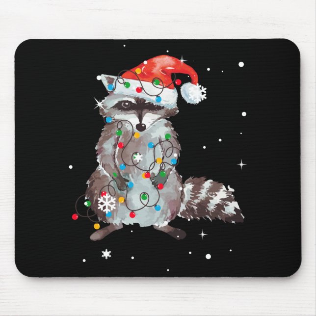 Alfombrilla De Ratón Árbol de Navidad Raccoon ilumina Pajama Racoon Lov (Frente)