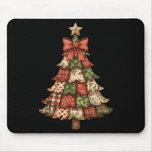 Alfombrilla De Ratón Árbol de Navidad Retro Patchwork Vintage Feliz Nav