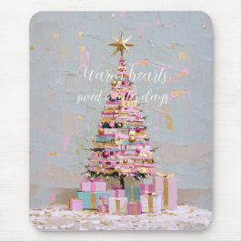 Alfombrilla De Ratón Árbol de Navidad rosa y dorado Impasto