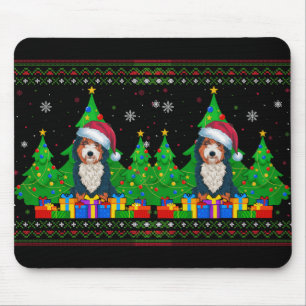 Alfombrilla De Ratón Árbol de navidad sudoroso Santa Hat Bernedoodle