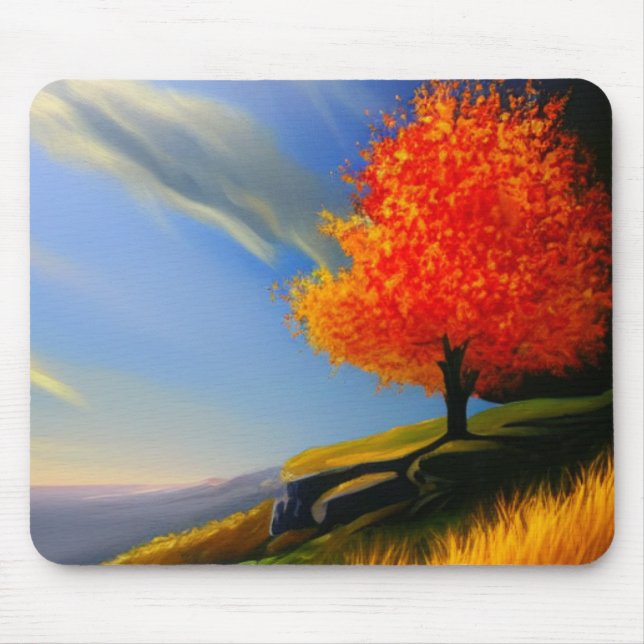Alfombrilla De Ratón Árbol de otoño junto al océano Mousepad (Frente)