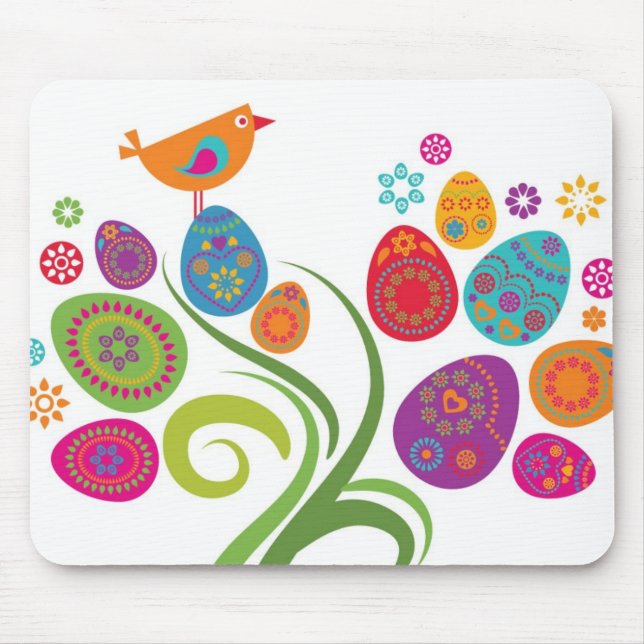 Alfombrilla De Ratón Árbol de Pascua con los huevos y las flores (Frente)