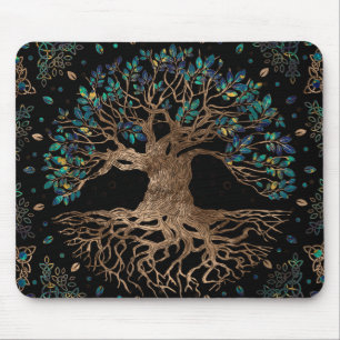 Alfombrilla De Ratón Árbol de vida - Ornamento Yggdrasil de oro y már