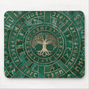 Alfombrilla De Ratón Árbol de vida - Yggdrasil y Futhark - Malaquita