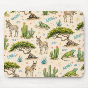 Alfombrilla De Ratón árbol divi de Aruba, burro, iguana, cactus