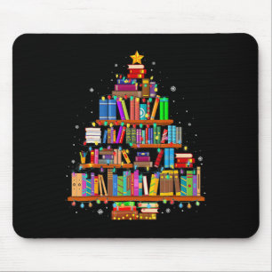 Alfombrilla De Ratón Árbol Feliz de Navidad Amante de Libros Biblioteca
