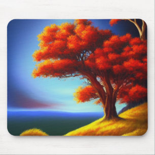 Alfombrilla De Ratón Árbol naranja en un Mousepad al borde del acantila