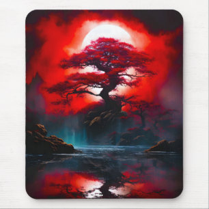 Alfombrilla De Ratón Árbol Rojo Místico Bajo Luna Llena