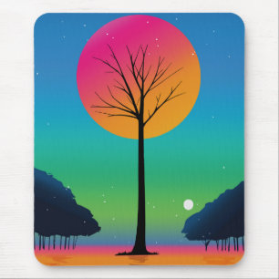 Alfombrilla De Ratón Árbol vívido bajo un cielo de arcoíris cósmico