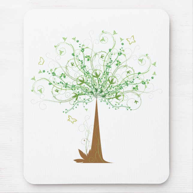 Alfombrilla De Ratón Árbol y mariposas abstractos (Frente)