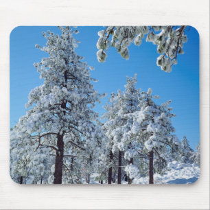 Alfombrilla De Ratón Árboles cubiertos de nieve en las montañas Laguna